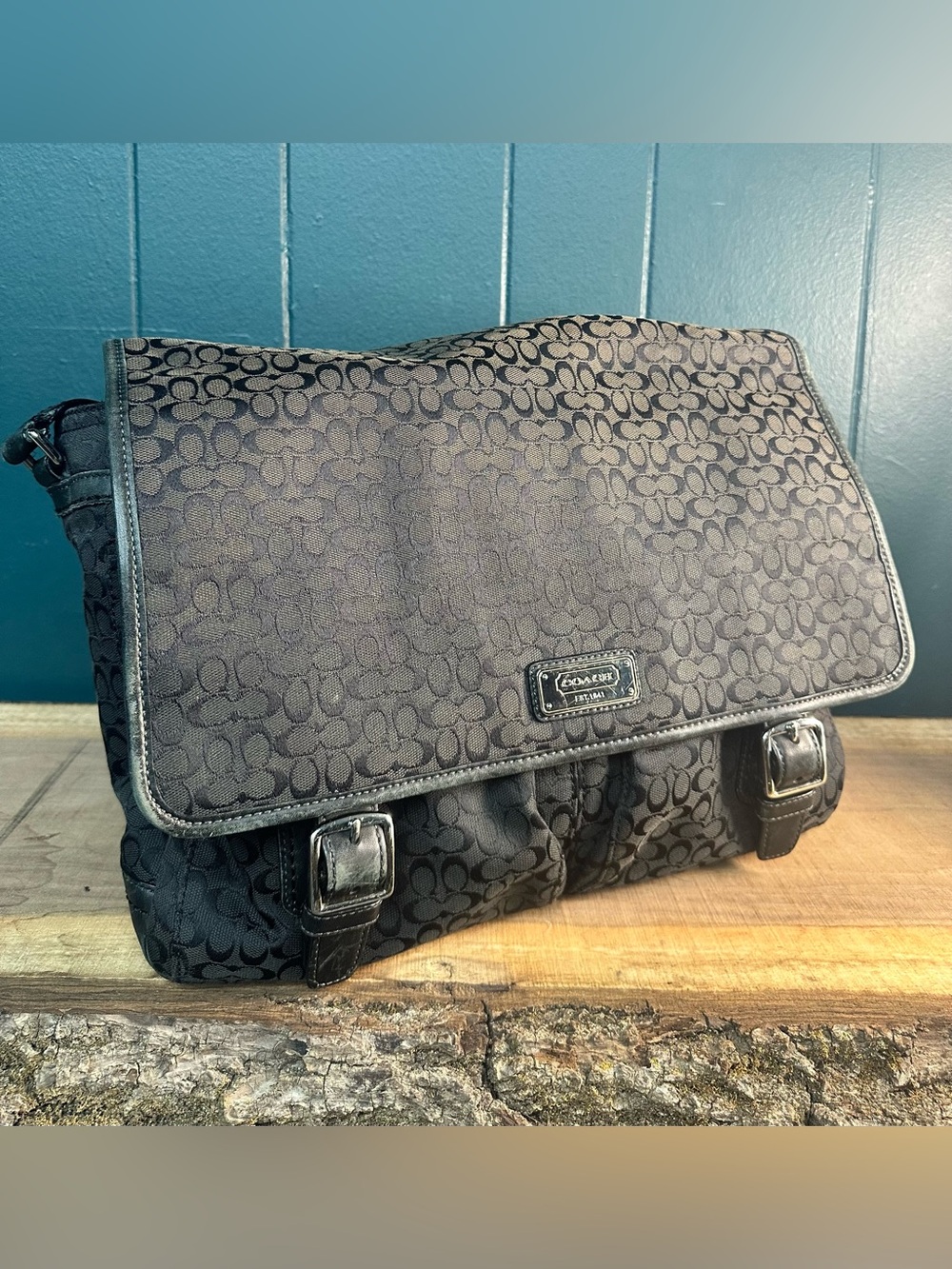 Coach F70296 Signature C Jacquard Messenger Crossbody Bag Black Y2K
